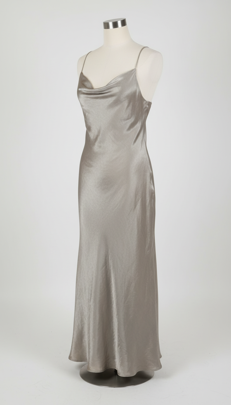 Stone Mist silk slip dress with minimalist cut