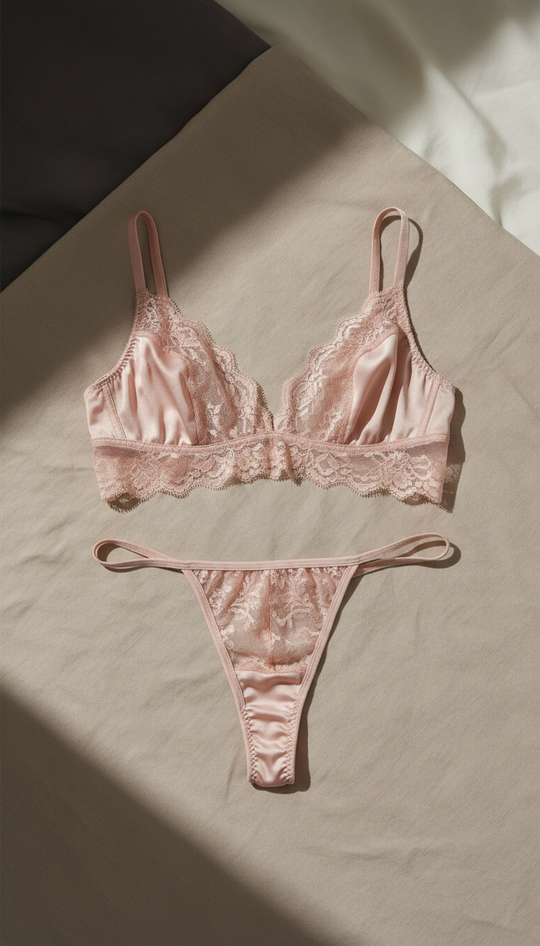 Blush silk lace bralette and thong set